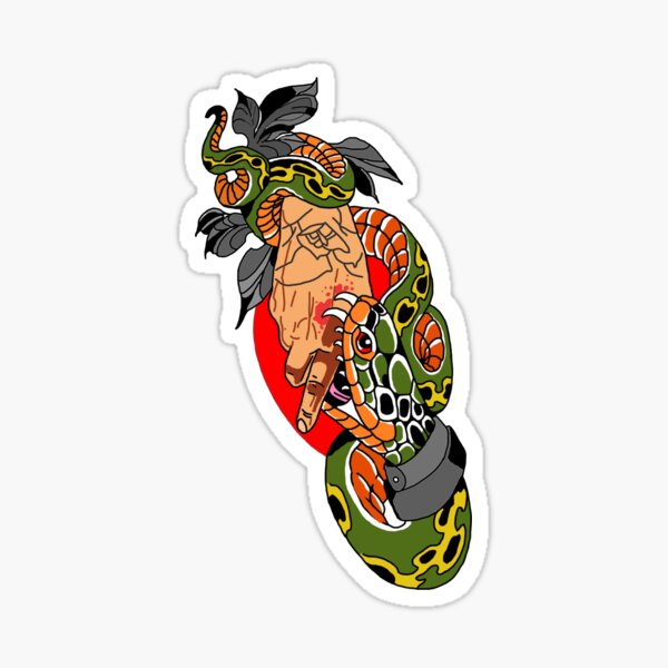 "Snake Bitting Tattooed Hand" Sticker for Sale by raystallings1 | Redbubble
