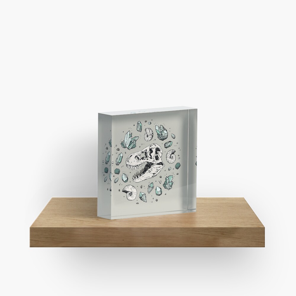 Geo-rex Vortex | Aquamarine | Dinosaur Skull Fossil Art Acrylic Block