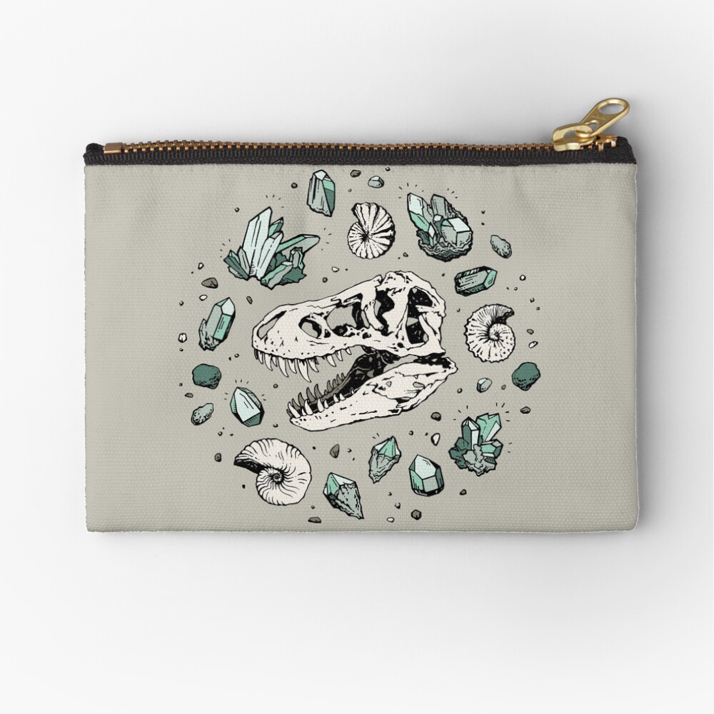 Geo-rex Vortex | Aquamarine | Dinosaur Skull Fossil Art Zipper Pouch