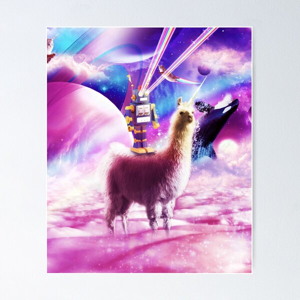 Laser Eyes Outer Space Cat Riding On Llama Unicorn #4 by Random Galaxy