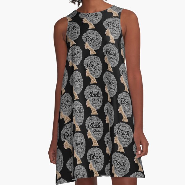 Black Woman Natural Hair Words In Afro A-Line Dress