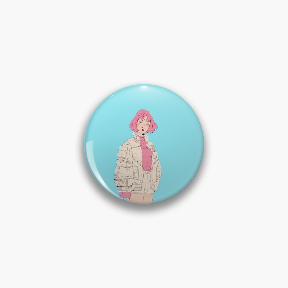 Japanese Anime Hipster Girl With Pink Hair Wearing Baggy Jacket Pin By Mindchirp Redbubble
