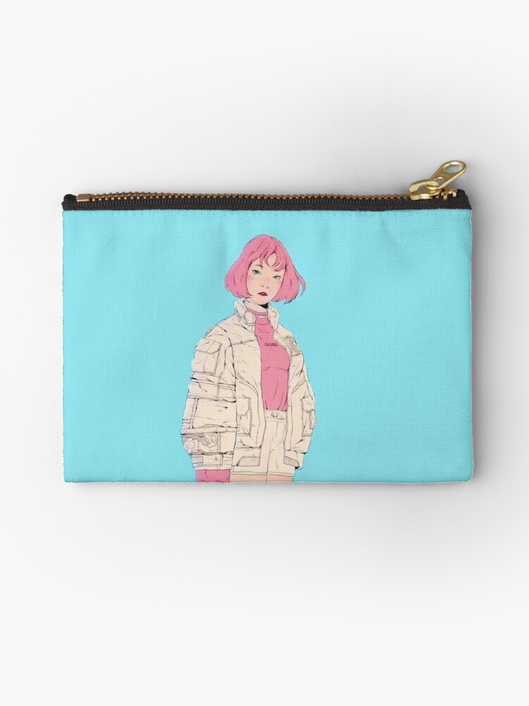 Japanese Anime Hipster Girl With Pink Hair Wearing Baggy Jacket Zipper Pouch By Mindchirp Redbubble
