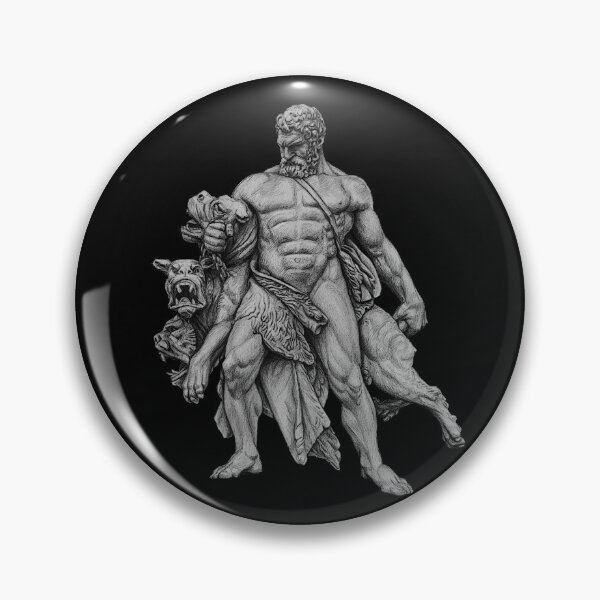 Item preview, Drawing of Hercules capturing Cerberus for black and dark background designed and sold by IraPanyukova.