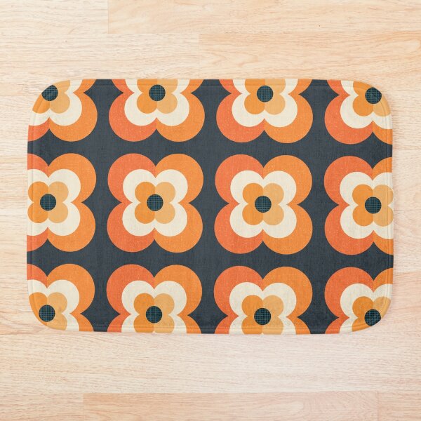 Retro Flowers - Orange and Charcoal Bath Mat