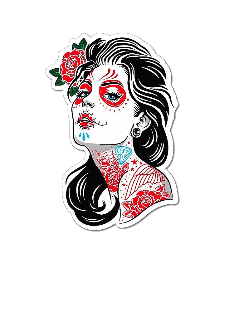 Amazon.com: Sugar Skull Tattoo Lady Girl Sticker Tattoo Art Sailor : Beauty  & Personal Care