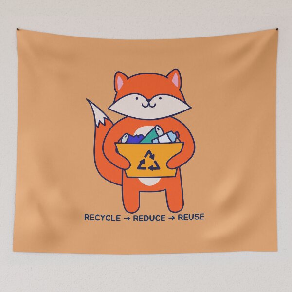 Item preview, Recycle, Reduce, Reuse, Cute, Kawaii Fox- Sustainability designed and sold by EvaWolf.