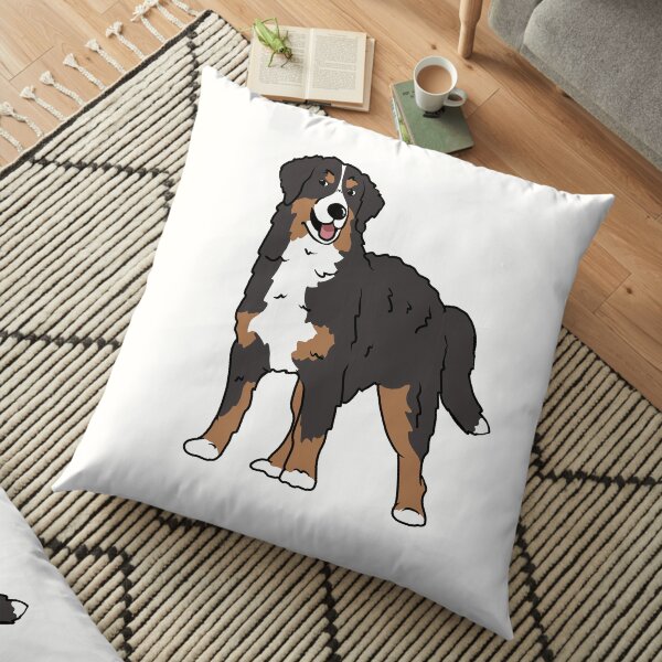 Bernese Mountain Dog Cartoon Illustration Floor Pillow