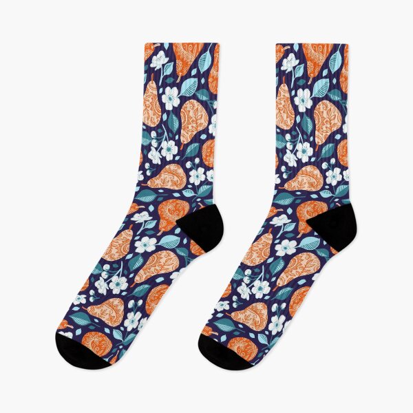 Item preview, Cheerful Pears in Orange on Navy Blue designed and sold by micklyn.