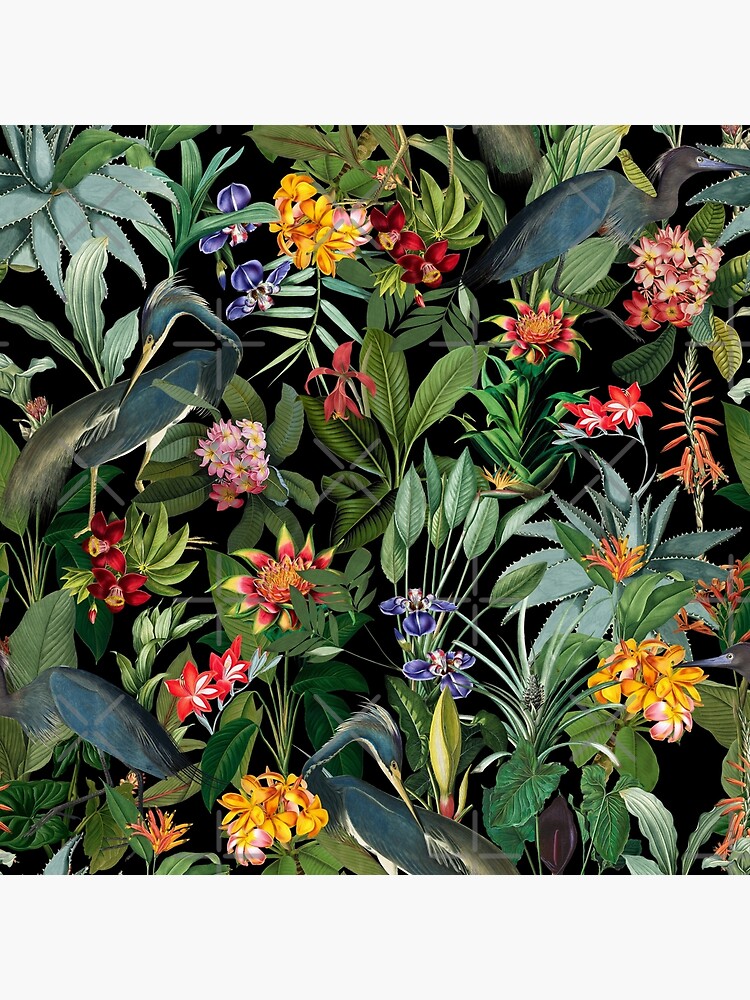 Vintage Pattern - Blue heron and tropical flowers by UtArt