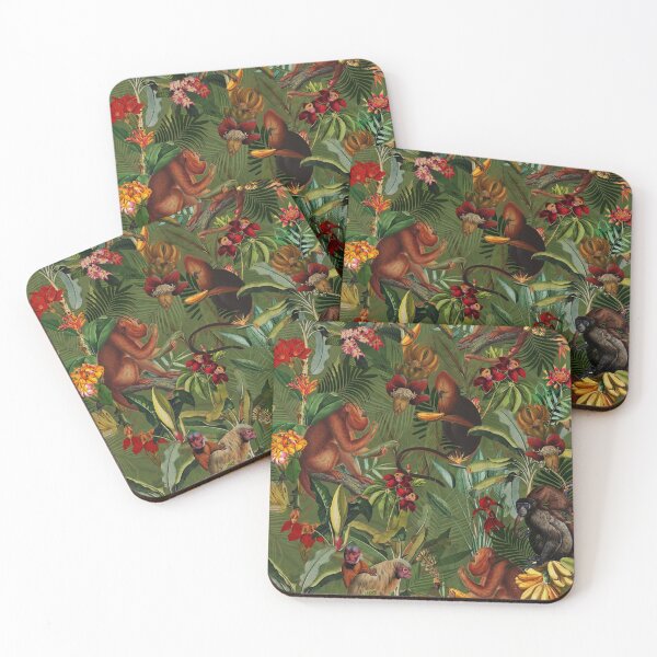 Item preview, Tropical monkey jungle pattern - dark green Botanical Night Garden Nightgarden designed and sold by UtArt.