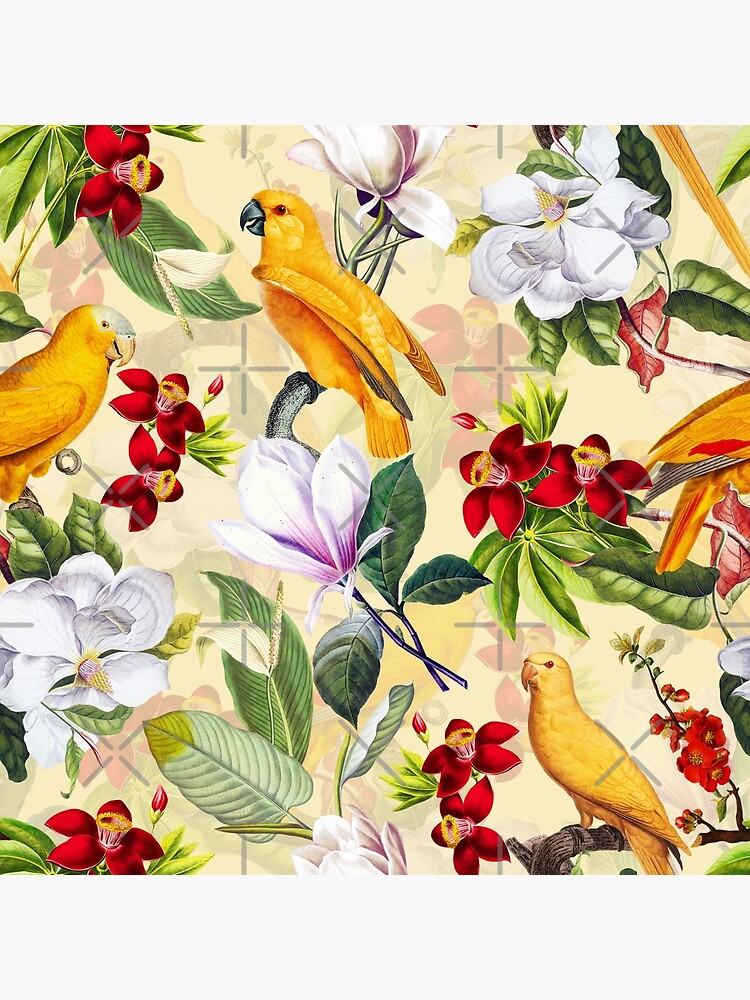 Vintage Parrot Tropical Jungle Pattern Yellow by UtArt