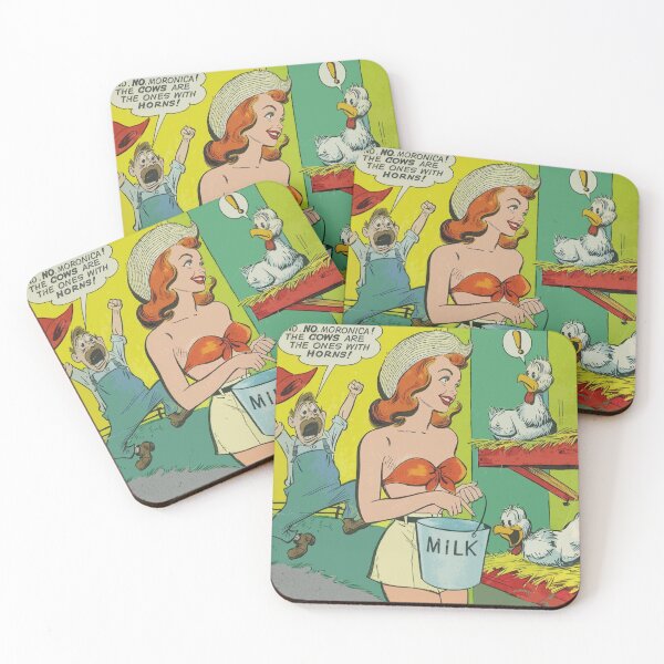 Item preview, A woman trying to milk chickens vintage comic art designed and sold by Vintage Designs +.
