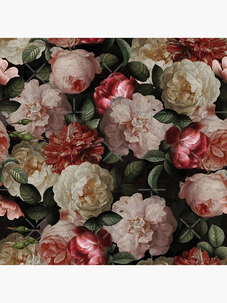 Antique Jan Davidsz. de Heem Lush Roses Flowers On Black Pattern by UtArt