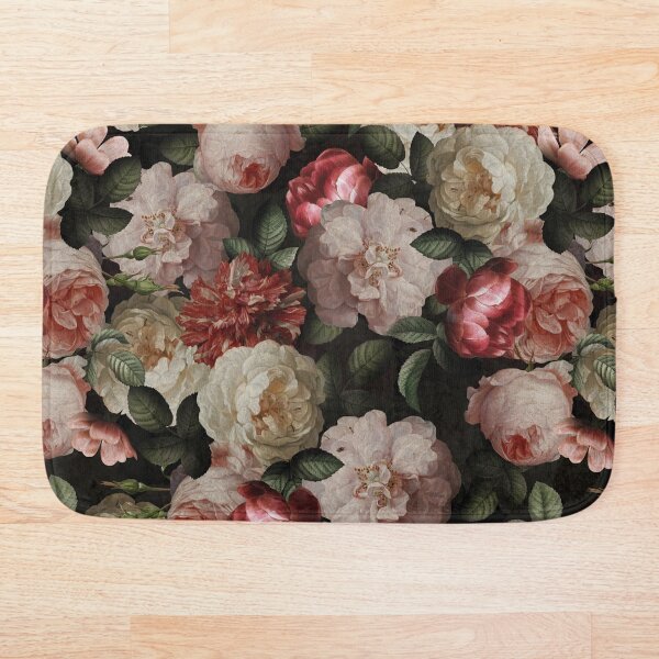 Antique Jan Davidsz. de Heem Lush Roses Flowers On Black Pattern Bath Mat
