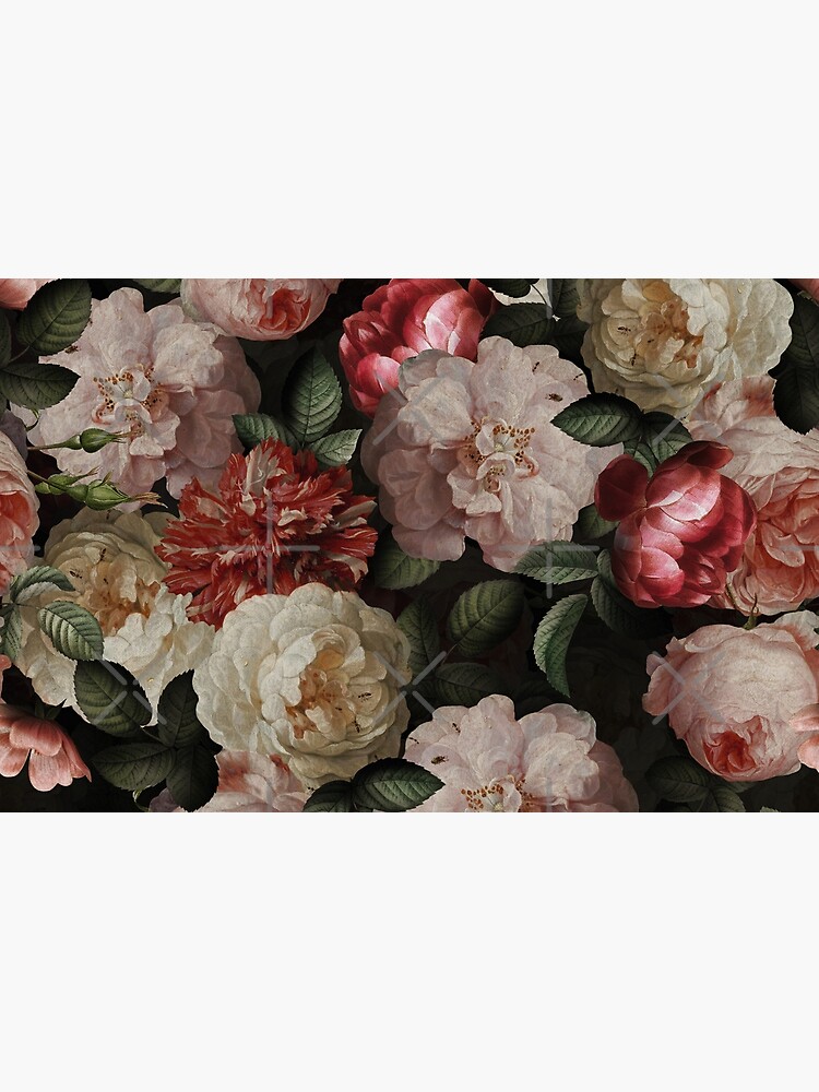 Aperçu 2 sur 2. Skin adhésive d'ordinateur avec l'œuvre Ancien modèle de jardin de nuit botanique de Jan Davidsz. de Heem, fleurs de roses luxuriantes sur fond noir créée et vendue par UtArt.