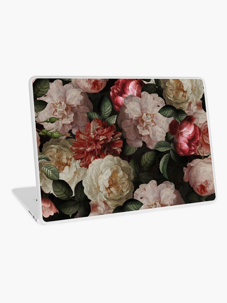 Aperçu 1 sur 2. Skin adhésive d'ordinateur avec l'œuvre Ancien modèle de jardin de nuit botanique de Jan Davidsz. de Heem, fleurs de roses luxuriantes sur fond noir créée et vendue par UtArt.