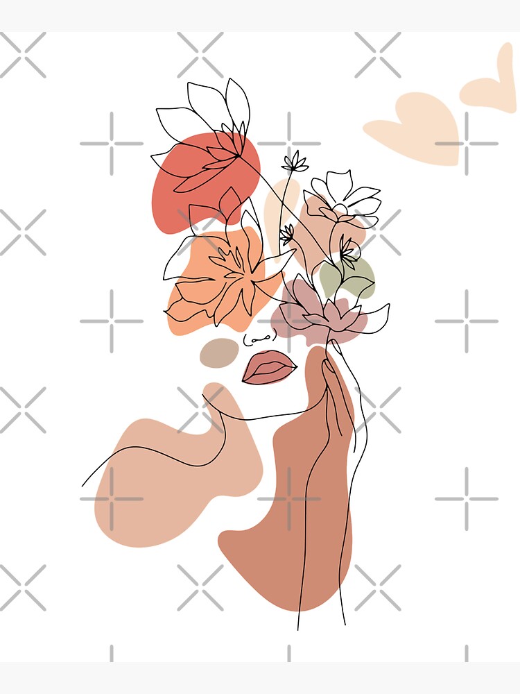 Abstract Line Art Woman With Flowers by UtArt