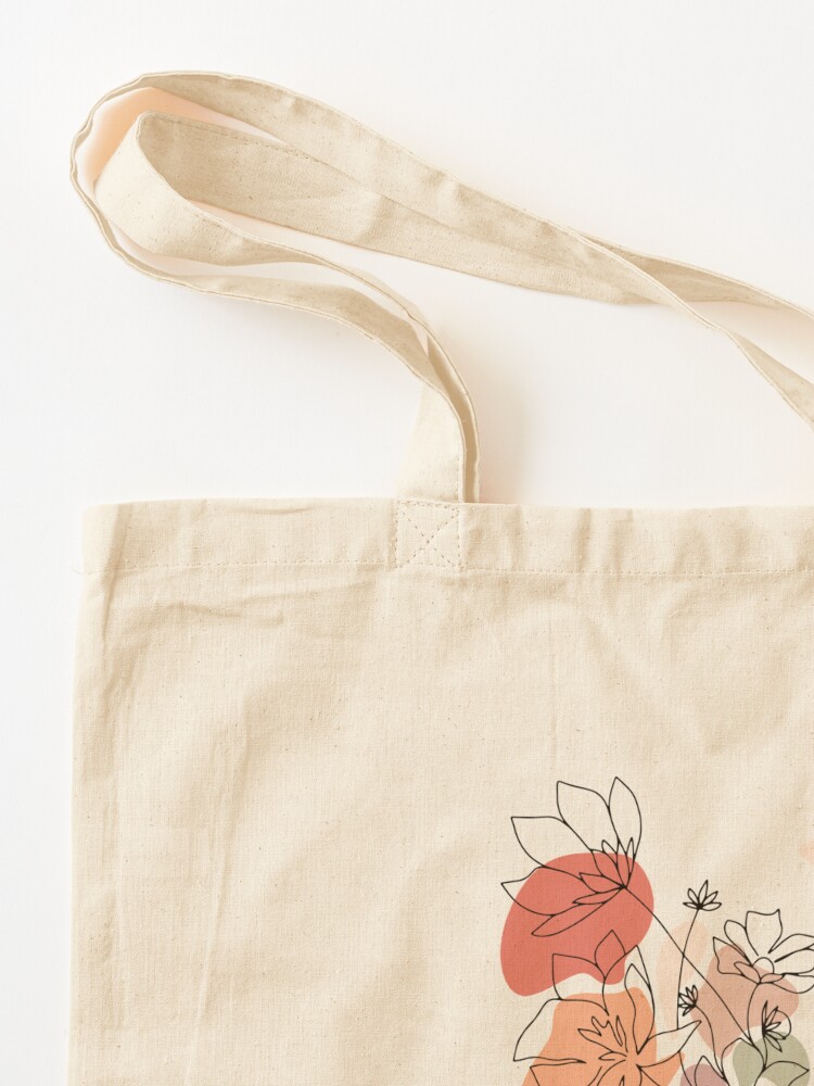Alternate view of Abstract Line Art Woman With Flowers Tote Bag