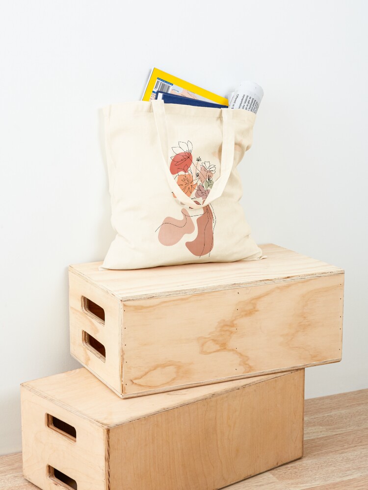 Alternate view of Abstract Line Art Woman With Flowers Tote Bag