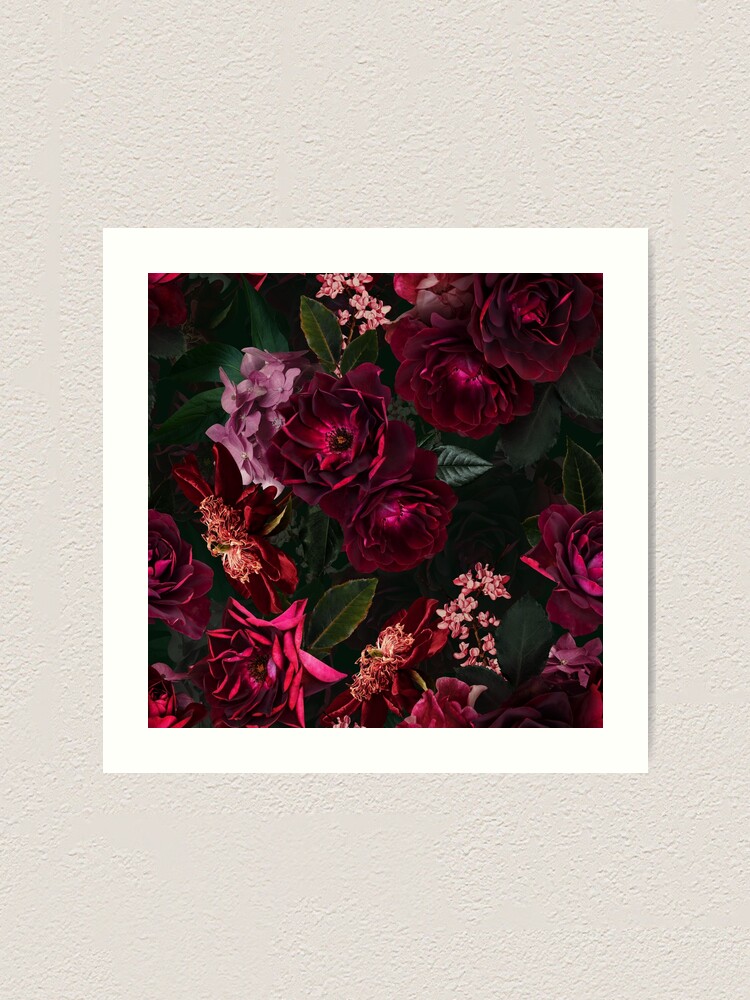 Alternate view of Antique Midnight Botanical Flower Rose Garden Art Print