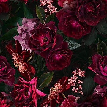 Artwork thumbnail, Antique Midnight Botanical Flower Rose Botanical Night Garden Nightgarden by UtArt