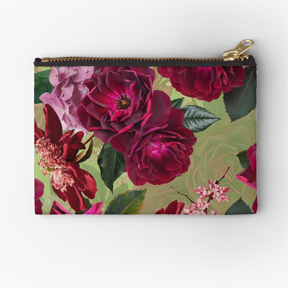 Antique Green Botanical Flower Rose Garden Zipper Pouch