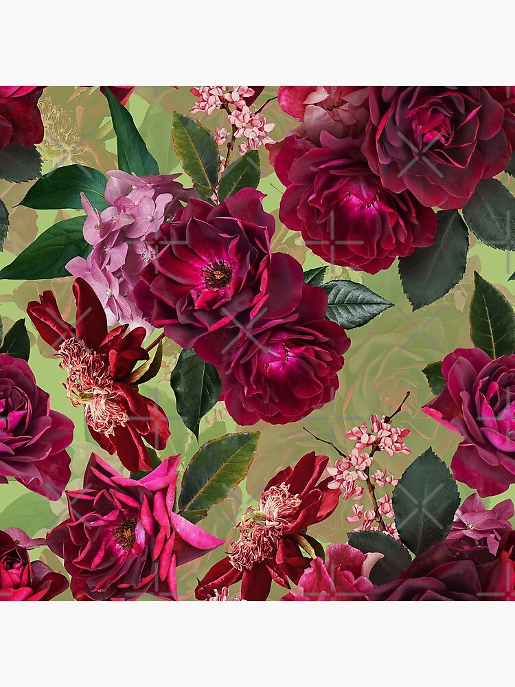 Antique Green Botanical Flower Rose Garden by UtArt