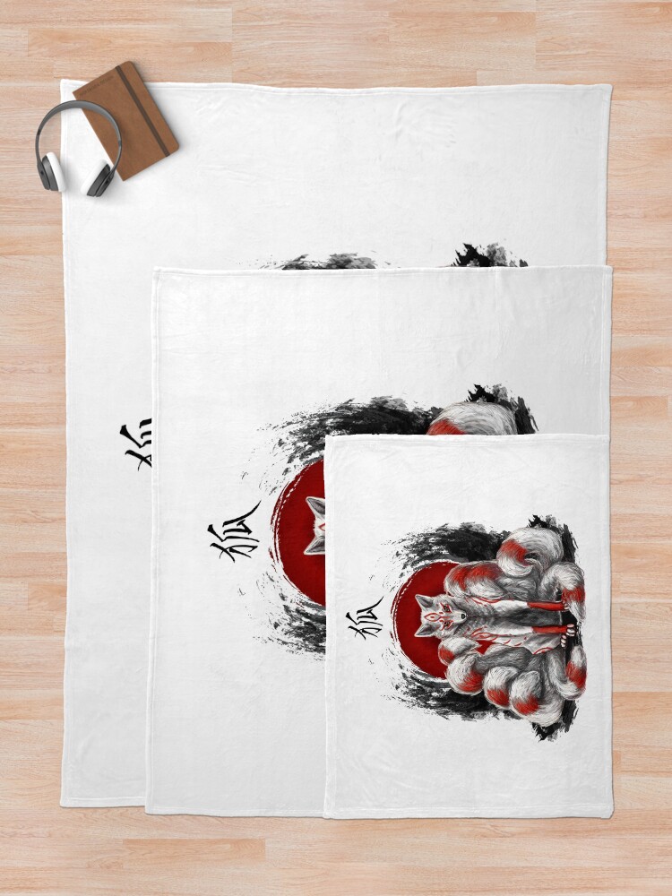 Alternate view of Japanese Nine Tailed Fox Kitsune Throw Blanket