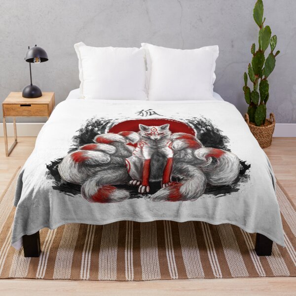 Japanese Nine Tailed Fox Kitsune Throw Blanket