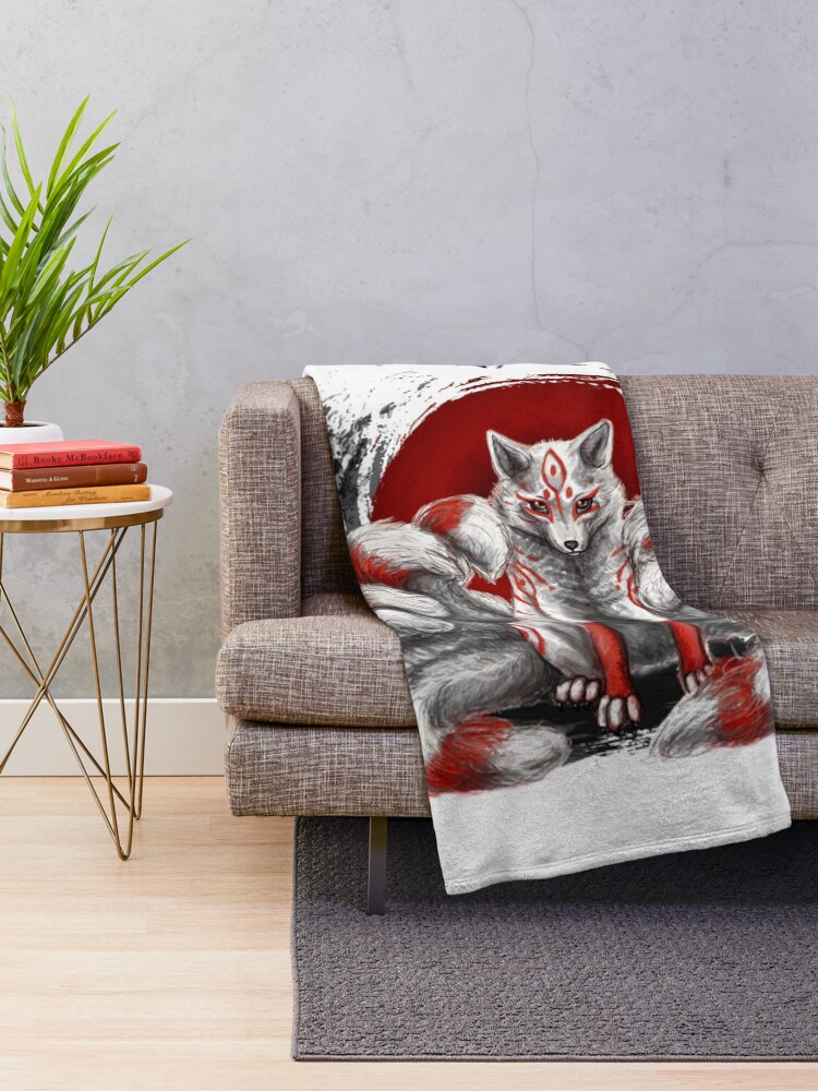 Alternate view of Japanese Nine Tailed Fox Kitsune Throw Blanket