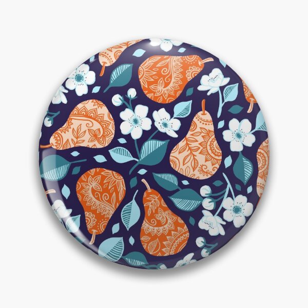 Item preview, Cheerful Pears in Orange on Navy Blue designed and sold by micklyn.