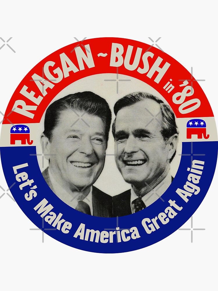 Reagan Bush 1980 Election Campaign Sticker For Sale By Zuen Redbubble   Bg,f8f8f8 Flat,750x,075,f Pad,750x1000,f8f8f8 