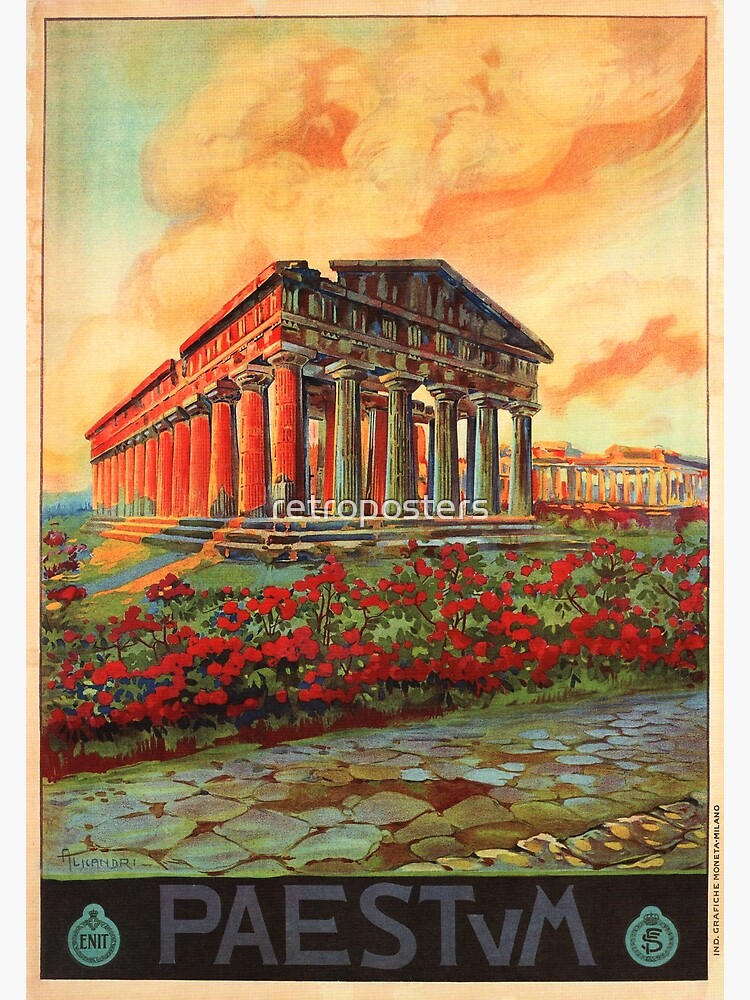 Disover PAESTUM Ancient Greek City Greek Temple Ruins Vintage ITALY Tourism Poster Advertisement Premium Matte Vertical Poster