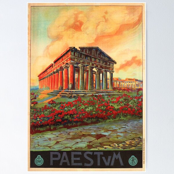 Item preview, PAESTUM Ancient Greek City Greek Temple Ruins Vintage ITALY Tourism Poster Advertisement designed and sold by retroposters.
