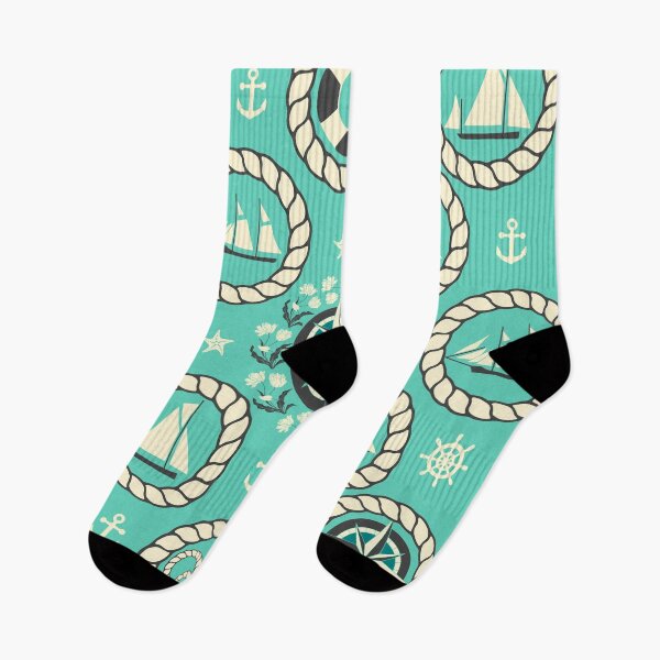Item preview, Blue Nautical Print with ships, compass, anchor and nautical knots designed and sold by kapotka.
