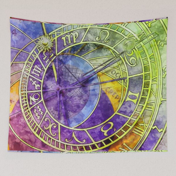 Item preview, Zodiac Abstract Clock in Yellow, Blue and Green designed and sold by Paulele.