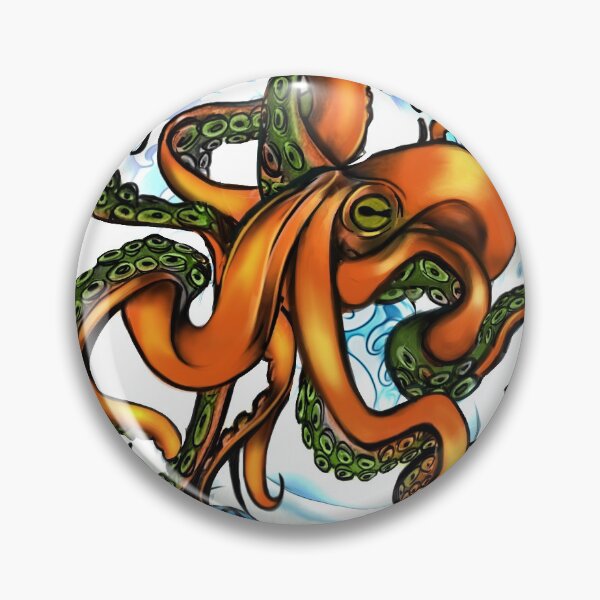 Artikelvorschau, Orange Octopus auf Wellen im japanischen Stil entworfen und verkauft von roxanneart.