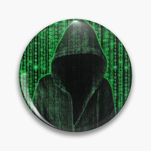 Item preview, Hooded hacker in binary matrix rain designed and sold by NerdySherds.