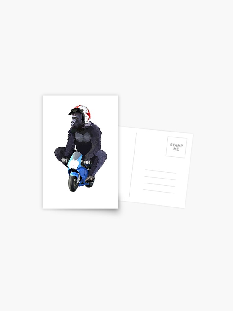 Thumbnail 1 of 2, Postcard, Gorilla Biker designed and sold by hereandback.