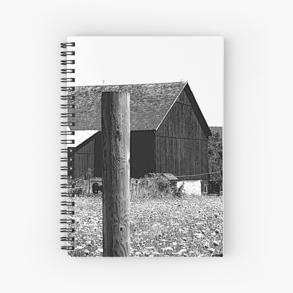 All the Queens Barn /Features Field of Queen Ann Lace/Fence Spiral Notebook