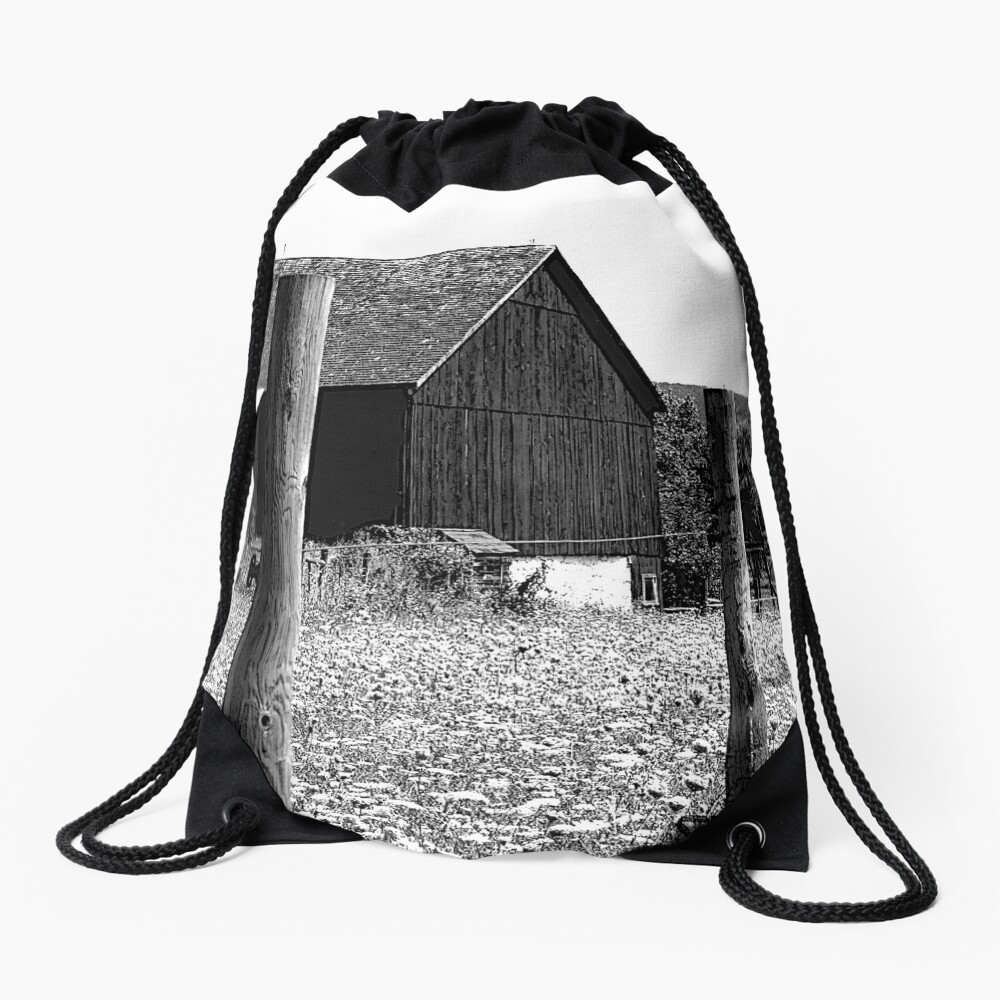 All the Queens Barn /Features Field of Queen Ann Lace/Fence Drawstring Bag