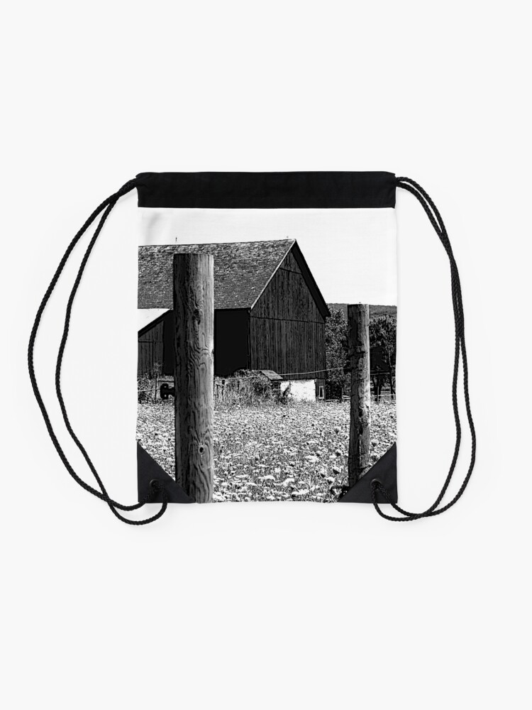 Alternate view of All the Queens Barn /Features Field of Queen Ann Lace/Fence Drawstring Bag