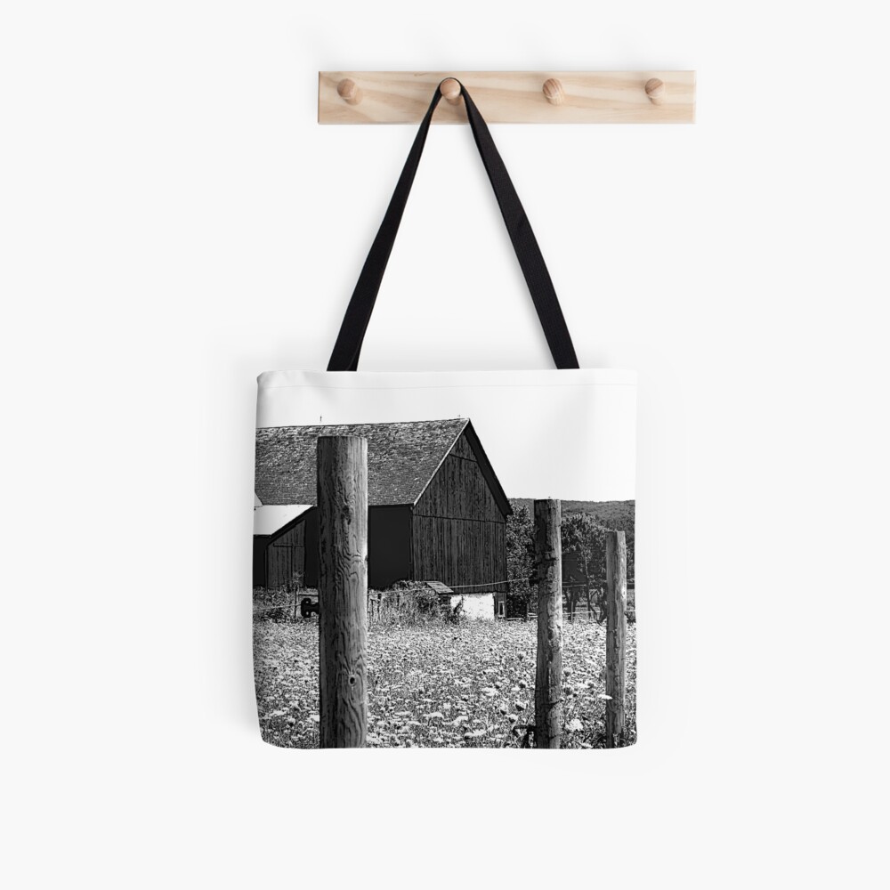 All the Queens Barn /Features Field of Queen Ann Lace/Fence Tote Bag