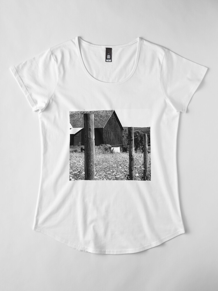Alternate view of All the Queens Barn /Features Field of Queen Ann Lace/Fence Premium Scoop T-Shirt