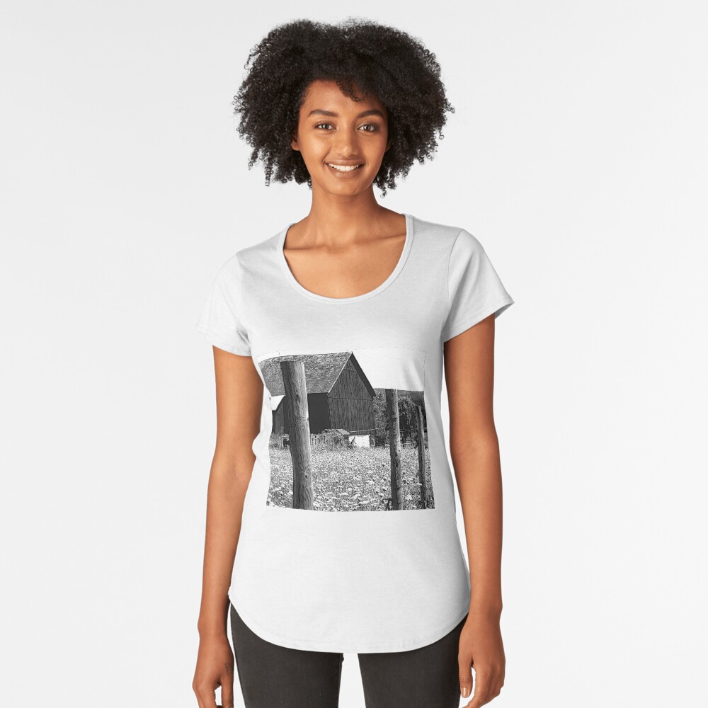 All the Queens Barn /Features Field of Queen Ann Lace/Fence Premium Scoop T-Shirt