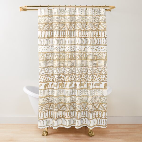 Tribal Shower Curtains, Abstact popular African Inspired Design, White Boho Shower Curtains, Chic shower curtains