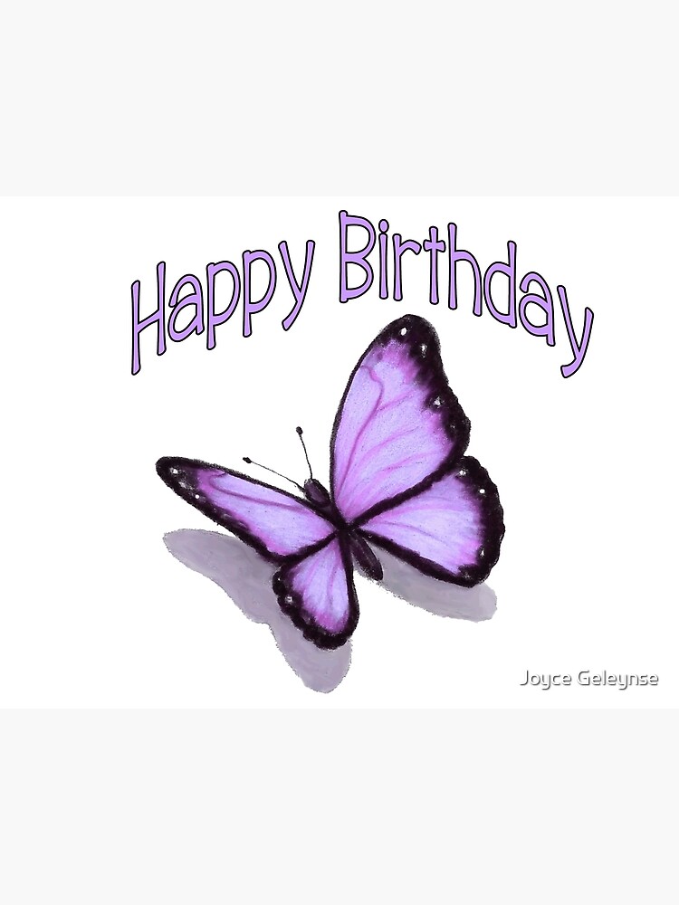 Carte postale for Sale avec l'œuvre « Joyeux anniversaire, Papillon violet,  Illustration, Insecte, Faune » de l'artiste Joyce Geleynse