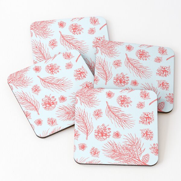 Item preview, Pine Cones and Pine Branches Pattern (Light Blue and Red) designed and sold by illucalliart.