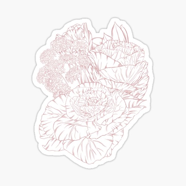 Monochrome cabbage rose bouquet - pink and white Sticker